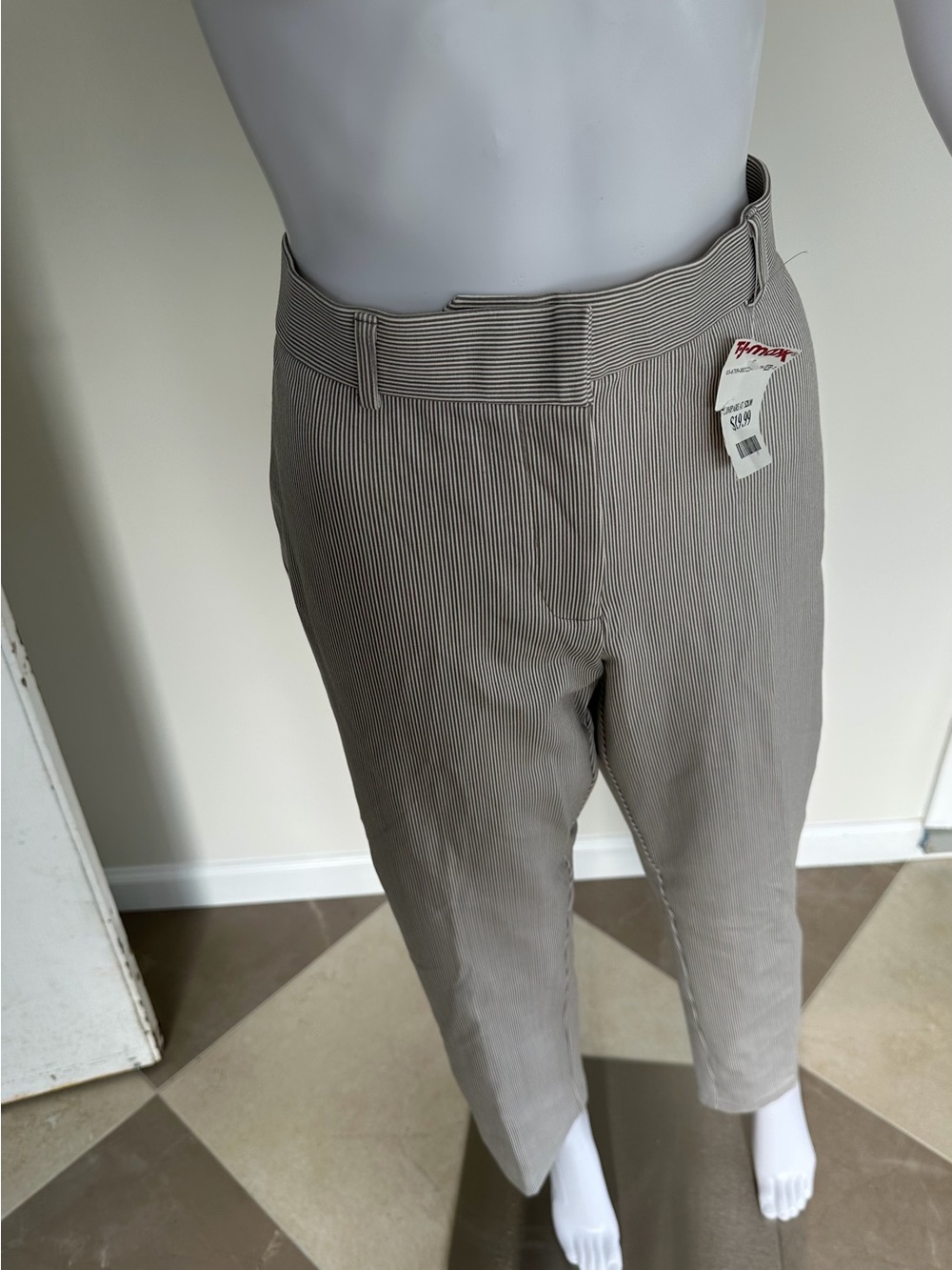 Tahari Men's Taupe Pinstripe Chinos